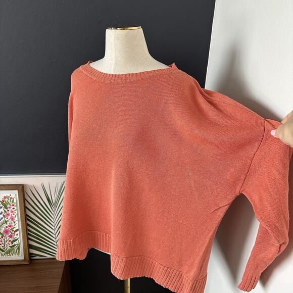 EILEEN FISHER Organic Linen Sweater Light Boxy Cut Boat Neck - Picture 3 of 7